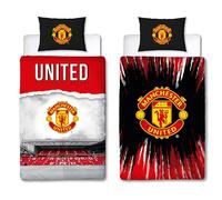 Manchester United Juego de Funda de edredón Oficial del FC para Cama Individual, diseño de Teatro, Funda de Cama Reversible de 2 Caras, Color Rojo, Producto Oficial con Funda de Almohada a Juego