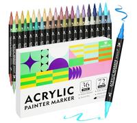 mancola 36 Pack/72 Colores Marcadores de Pintura Acrílica, Doble Punta de Pincel con Dos Colores, Bolígrafos Acrílicos para Pintura en Roca, Madera, Lona, Piedra, Vidrio, Cerámica, Caligrafía