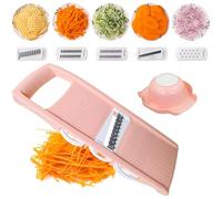 Mandolina de Cocina Profesional, Cortador de Verduras y Rallador con 5 Cuchillas Intercambiables, Incluye Protector de Manos, Cortador de Patatas y Vegetales, Color Rosa