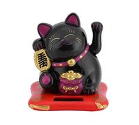 Maneki Neko Fortune Cat - Lucky Cat Energía Solar Mini Gatos Riqueza Bienvenida Lindo Gato con Brazo Saludando Pantalla para el hogar Decoración para Autos (Color : Black)