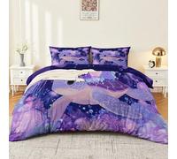 Manga japonesa - Juego de cama de microfibra suave para decoración de dormitorio, funda nórdica de coral tortuga marina, vida marina, ensueño 200 x 200 cm, color púrpura, en las habitaciones de niñas
