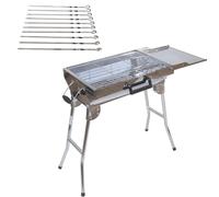 Mangal Aladin, inoxidable con patas plegables + 20 pinchos / acero inoxidable, parrilla de carbón vegetal, portátil, compacta, barbacoa, bolsa de transporte incluida