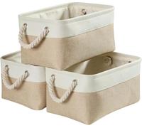 Mangata Caja de almacenaje Tela, Claro Caqui Blanco, 41x31x20 cm, 3Pcs