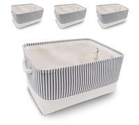 Mangata Caja de almacenamiento plegable, cesta de almacenamiento de tela gruesa con asas para estantes de juguetes(paquete de 4, Gris Rayas, L)