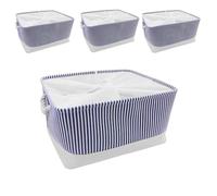 Mangata Caja de almacenamiento plegable, cesta de almacenamiento de tela gruesa con asas para estantes de juguetes(paquete de 4, Azul Rayas, XL)