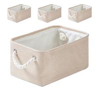 Mangata Caja de almacenamiento plegable, cesta de almacenamiento de tela gruesa con asas para estantes de juguetes(paquete de 4, Caqui Claro, S)