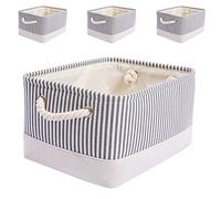 Mangata Caja de almacenamiento plegable, cesta de almacenamiento de tela gruesa con asas para estantes de juguetes(paquete de 4, Gris Rayas, M)