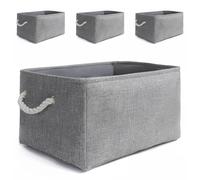 Mangata Caja de almacenamiento plegable, cesta de almacenamiento de tela gruesa con asas para estantes de juguetes(paquete de 4, Gris, L)