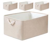 Mangata Caja de almacenamiento plegable, cesta de almacenamiento de tela gruesa con asas para estantes de juguetes(paquete de 4, Caqui Claro, M)