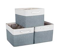 Mangata Caja de Almacenamiento Ropa, cestas de almacenaje Tela, Plegable Cajas organizadoras para Juguetes, armarios (Grande, Gris frío/Blanco)