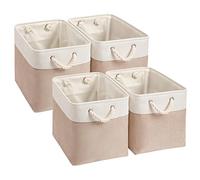 Mangata Cajas Almacenaje, 33 x 38 x 33 cm Cestas almacenaje de Lona Engrosada Plegable con Asas de Cuerda para Ropa, Juguetes (Caqui blanco, 4 Pack)