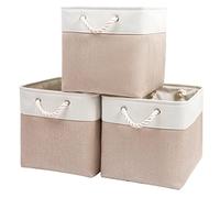 Mangata Cajas Almacenaje, 33 x 38 x 33 cm Cestas almacenaje de Lona Engrosada Plegable con Asas de Cuerda para Ropa, Juguetes (Caqui blanco, 3 Pack)