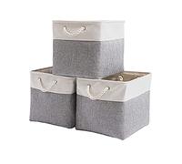 Mangata Cajas Almacenaje, 33 x 38 x 33 cm Cestas almacenaje de Lona Engrosada Plegable con Asas de Cuerda para Ropa, Juguetes (Gris/Blanco, 3 Pack)