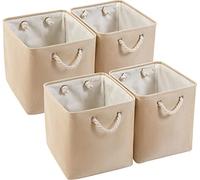 Mangata Cajas Almacenaje, 33 x 38 x 33 cmCestas almacenaje de Lona Engrosada Plegable con Asas de Cuerda para Ropa, Juguetes (Beige, 4 Pack)