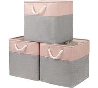 Mangata Cajas de Almacenaje, 25x25x25cm Cestas Almacenaje de Tela para Ropa, Armarios, Estantes, Juguetes,(Gris/Rosa, 3 Pack)