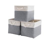 Mangata Cajas de Almacenaje, 33x33x33cm Cestas Almacenaje de Tela para Ropa, Armarios, Estantes,Compatible con Kallax(Gris frío/Blanco, 3 Pack)
