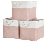 Mangata Cajas de Almacenaje, 33x33x33cm Cestas Almacenaje de Tela para Ropa, Armarios, Estantes,Compatible con Kallax(Rosa/Blanco, 3 Pack)