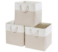 Mangata Cajas de Almacenaje, 33x38x33cm Cestas Almacenaje de Tela para Ropa, Armarios, Estantes,Compatible con Kallax(Beige Claro/Blanco, 3 Pack)