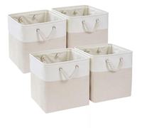 Mangata Cajas de Almacenaje, 33x38x33cm Cestas Almacenaje de Tela para Ropa, Armarios, Estantes,Compatible con Kallax(Beige Claro/Blanco, 3 Pack)