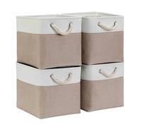 Mangata Cajas de Almacenaje, Cestas Almacenaje de Tela para Ropa, Armarios, Estantes, Juguetes, 28x28x28 cm (Plegable, 4X, Blanco Caqui Claro)