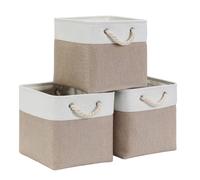 Mangata Cajas de Almacenaje, Cestas Almacenaje de Tela para Ropa, Armarios, Estantes, Juguetes, 28x28x28 cm (Plegable, 3X, Blanco Caqui Claro)