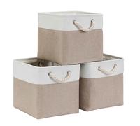 Mangata Cajas de Almacenaje, Cestas Almacenaje de Tela para Ropa, Armarios, Estantes, Juguetes, 33x33x33 cm (Plegable, 3X, Blanco Caqui Claro)