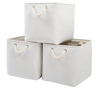 Mangata Cajas de Almacenaje, Cestas Almacenaje de Tela para Ropa, Armarios, Estantes, Juguetes, 33x38x33 cm (3 Pack, Blanco)