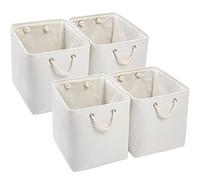 Mangata Cajas de Almacenaje, Cestas Almacenaje de Tela para Ropa, Armarios, Estantes, Juguetes, 33x38x33 cm (4 Pack, Blanco)