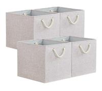 Mangata Cajas de almacenaje plegables, 33 x 38 x 33 cm Cubo de almacenaje con asas de cuerda, caja grande de tela para estantería cubo, organizador de ropa, crema