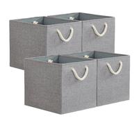 Mangata Cajas de almacenaje plegables, cubos de almacenaje de 33 x 38 x 33 cm con asas de cuerda, caja grande de tela para cubo de estantería, organizador de ropa, gris