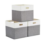 Mangata Cajas de almacenamiento de 25 x 25 x 25 cm, cestas de almacenamiento de tela para cubos de ropa, cestas, cofres, juguetes (Blanco Gris, 3 piezas)