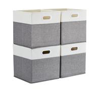Mangata Cajas de almacenamiento de 30 x 30 x 30 cm, cestas de almacenamiento de tela para cubos de ropa, cestas, cofres, juguetes (Blanco Gris, 4 piezas)