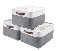 Mangata cajas de almacenamiento de tela para ropa, juguetes, cestas de almacenamiento decorativas con asas de piel sintética, gris frío(Jumbo, Paquete de 3)