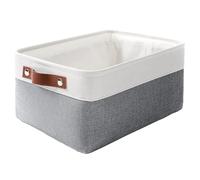 Mangata cajas de almacenamiento de tela para ropa, juguetes, cestas de almacenamiento decorativas con asas de piel sintética, gris frío(Pequeña, 1 paquete)