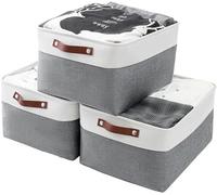 Mangata cajas de almacenamiento de tela para ropa, juguetes, cestas de almacenamiento decorativas con asas de piel sintética, gris frío(Grande, Paquete de 3)