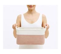 Mangata - Cajas de almacenamiento de tela suave, contenedores de cesta rectangulares de varios tamaños para estante, armario, juguetes y ropa, 31x21x16 cm, rosa y blanco (pequeño, 1 unidad)
