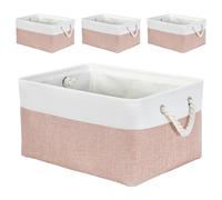 Mangata Cajas de almacenamiento de tela suave, varios tamaños, cestas rectangulares para estantes, armarios, juguetes y ropa, 41 x 31 x 18 cm, rosa y blanco (grande, paquete de 4)
