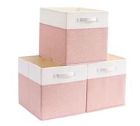 Mangata Cajas de almacenamiento en forma de cubo de 28 x 28 x 28 cm, cestas de almacenamiento de tela para cubos de ropa, cestas, cofres, juguetes (rosa/blanco crema, 3 piezas)