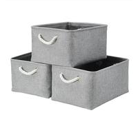 Mangata Cajas de Almacenamiento Plegables, cestas Grandes de Tela, Paquete de 3 (Gris, Grande)