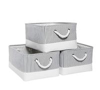 Mangata Cajas de Almacenamiento Plegables, cestas Grandes de Tela, Paquete de 3 (Rayas Grises, Grande)