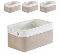 Mangata Cestas de almacenaje Ropa, Caja almacenaje Tela de Lona con Asas para estantes, Juguetes, Blanco Caqui Claro, M, 4