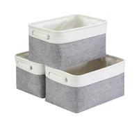 Mangata Cestas de almacenaje Ropa, Caja almacenaje Tela de Lona con Asas para estantes, Juguetes, Gris Blanco, M, 3