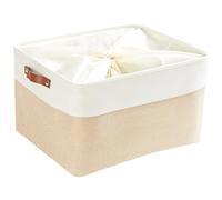Mangata Cestas de Almacenamiento Plegables, Caja de Almacenamiento de Tela de Lona Gruesa para la Colada del Armario del hogar, Mango de Cuero, tamaño Grande (Caqui,XXLarge,con cordón)