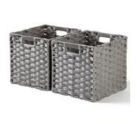 Mangata Cubos de almacenamiento de 28 x 28 cm, cestas de almacenamiento de ratán sintético, organizador decorativo para armario, impermeable, no mohoso (Gris, paquete de 2)