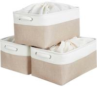 Mangata Extra Grande Cajas de almacenaje Set de 3, cestas de almacenaje, cestos almacenaje de Tela para Armario, estanteria, Juguetes (Plegable,Blanco caqui)
