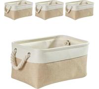 Mangata Juego de 4 cajas de almacenamiento grandes, cestas de almacenamiento de tela de lona con asas para armarios, armarios, estantes, baño, ropa, juguetes, toallas (plegable, Blanco Caqui Claro)