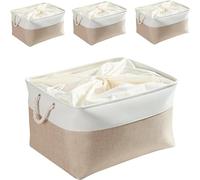 Mangata Juego de 4 cajas de almacenamiento XXL, canastas de almacenamiento de tela de lona con asas para armarios, armarios, estantes, baño, ropa, juguetes, toallas (plegable, Blanco Caqui Claro)