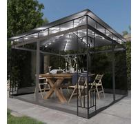 Mangloder - Cenador con mosquitera, guirnalda de luces LED, 3 x 3 x 2,73 m, antracita, marco de acero con recubrimiento en polvo, techo de tela impermeable, plegable, resistente a la intemperie, para