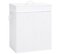 Mangloder - Cesto para la colada de bambú con 2 compartimentos, color blanco, 100 L, cesta para la colada de bambú y tela, bolsa de lavandería extraíble, plegable, estrecha, ahorra espacio, para baño
