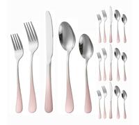 Mango De Color Degradado Engrosado Cocina Acero Inoxidable Cubiertos Vajilla Juego Cuchillo Para Bistec Tenedor Cuchara Cucharadita (Plata rosa degradada,20 piezas)